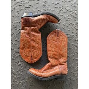 Vtg Pistolero Genuine Python Skin Cowboy Boots Cognac Western Made Mexico 9